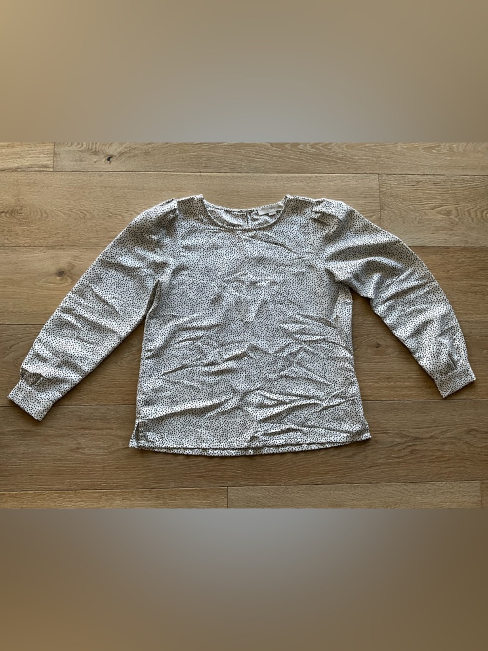 LOFT White Long Sleeve Top with Black Dot Print